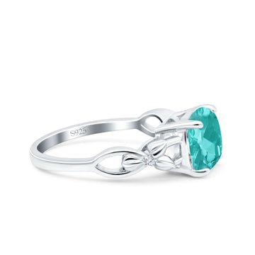 Art Deco Cushion Cut Wedding Ring Simulated Paraiba Tourmaline CZ 925 Sterling Silver